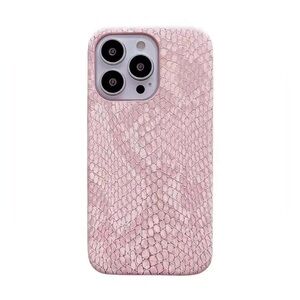 Apple iPhone 15 Plus / 15 Pro Max Phone Case Pink PU Leather Snakeskin Print